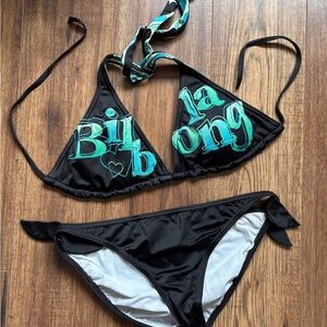 Billabong Y2K Bikini Set Teal Black Triangle Halter Tie Side Swim